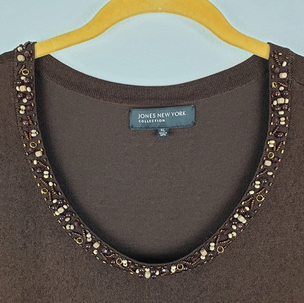 Jones New York Brown Beaded Neckline Shell Tank Top - Picture 3 of 7